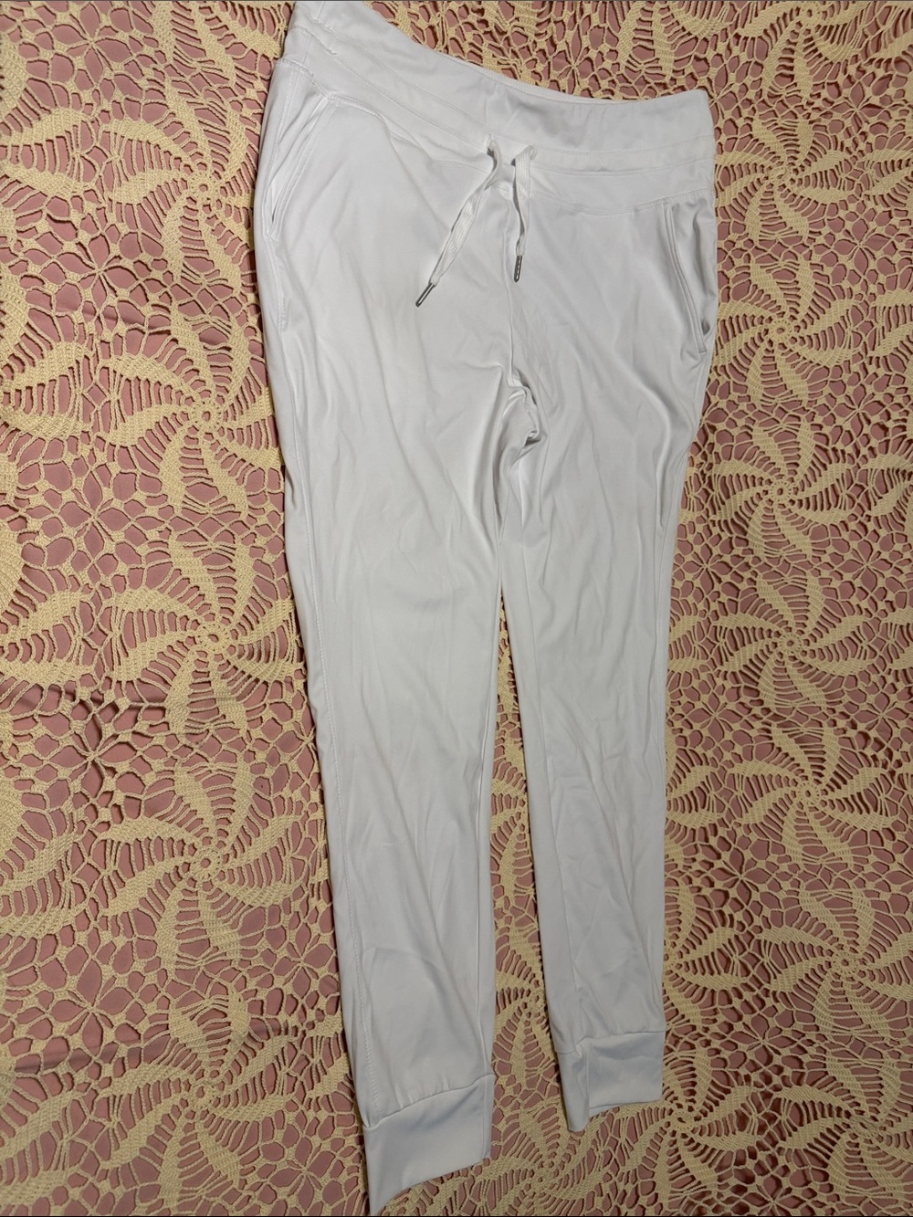 White Women’s Jogger Pants with Drawstring Waist